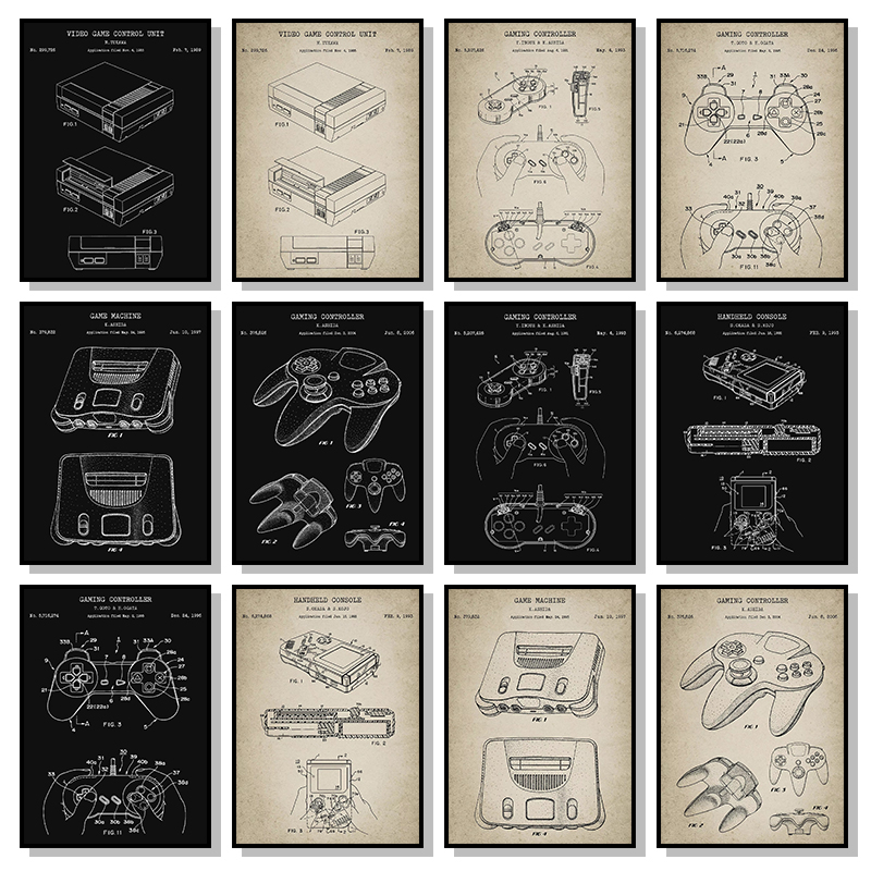 Gaming Console Tower - Vintage Game Console Blueprint Poster and