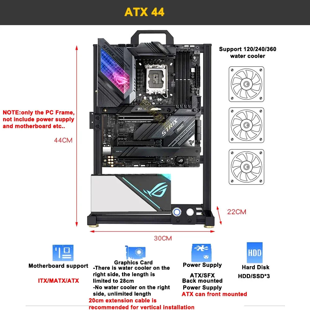 Modding EATX Open PC Case Fram - Gaming Console Tower recension och pris